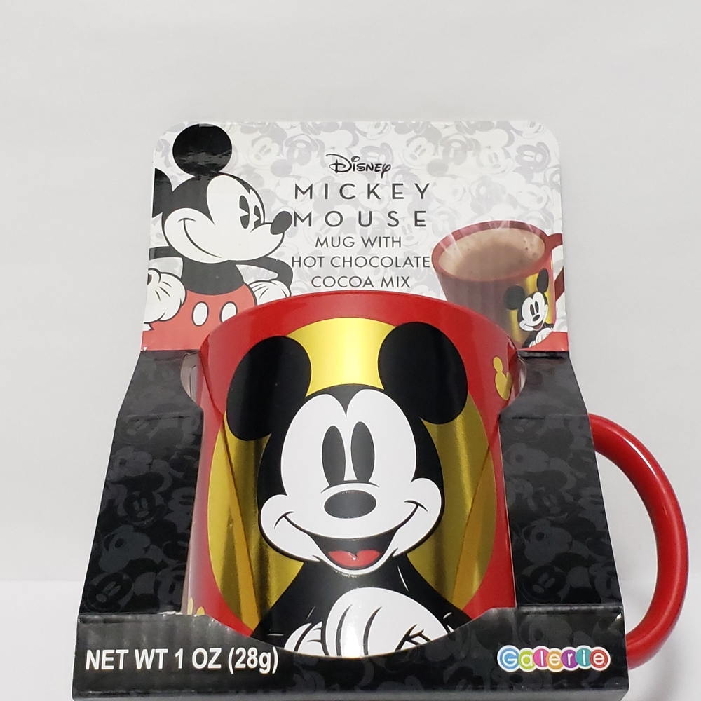 Disney Mickey Mouse Jumbo Porcelain Jumbo Mug w/ Hot Chocolate Red & Gold 22 oz.